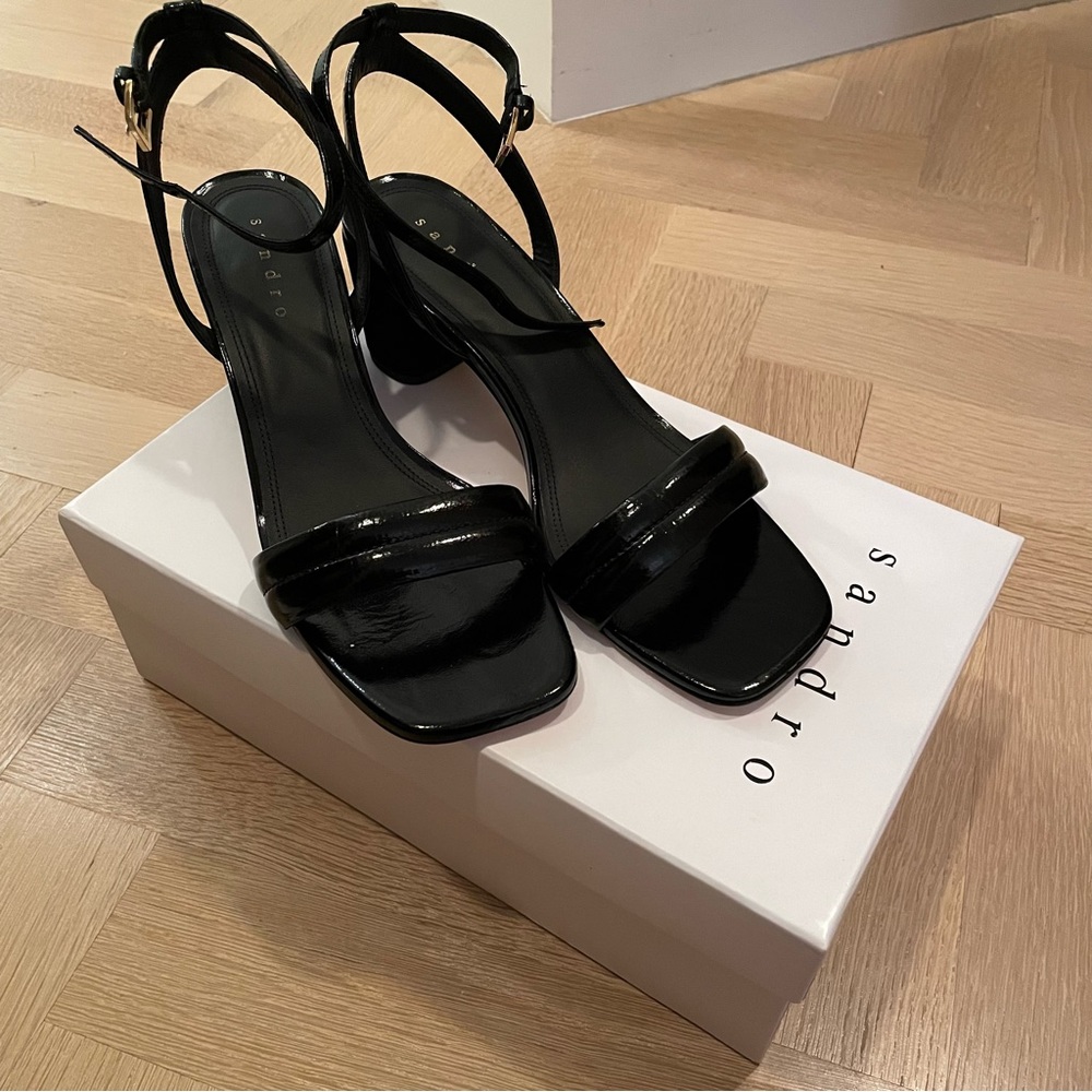Sandro Black Patent Leather Heeled Sandal EU 40, US 9-9.5 - Picture 1 of 7